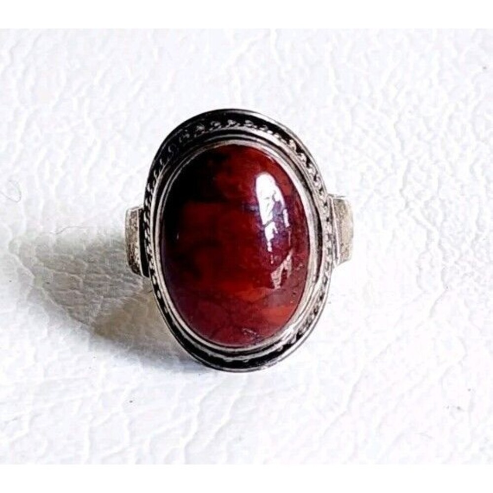 STERLING SILVER MERAN RED JASPER CABOCHON BEADED RING SIZE 10 15.72g